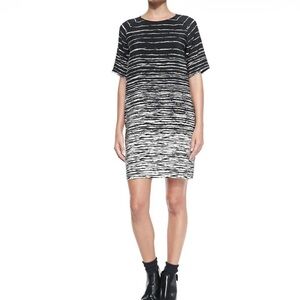 Vince Striped Silk Shift Dress Raglan Sleeve Pockets Black White Sz Medium